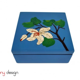 Blue square lacquer box hand painted with eggshell Ban flower 15*H6 cm